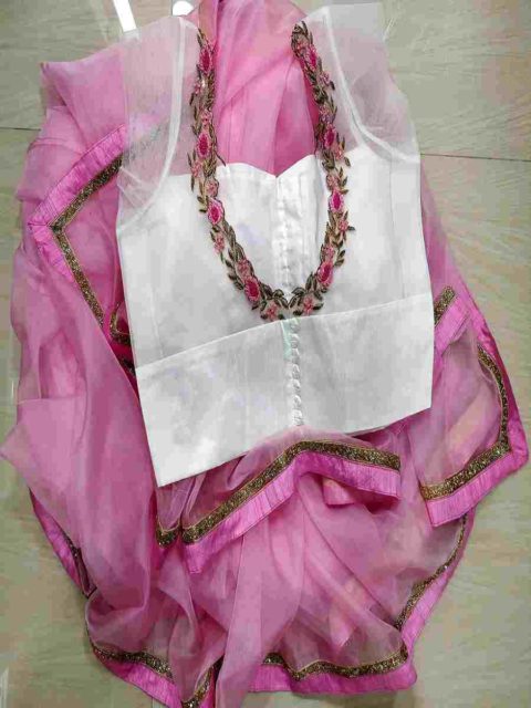Baby Pink organza saree & white net Handwork Blous