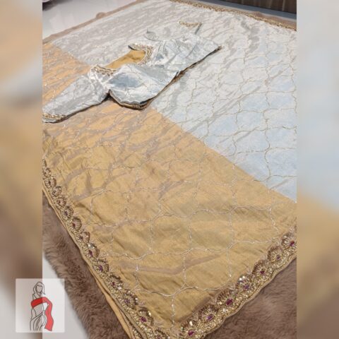 Elegant Dual Shade Tissue Saree with Zardozi Embroidery