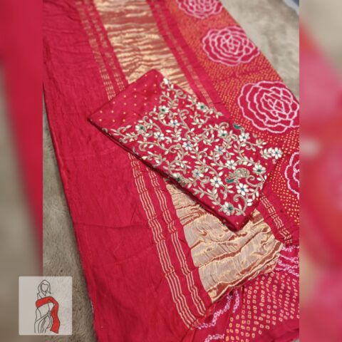 Red Raw Silk Blouse with Aari and Zardosi Embroidery